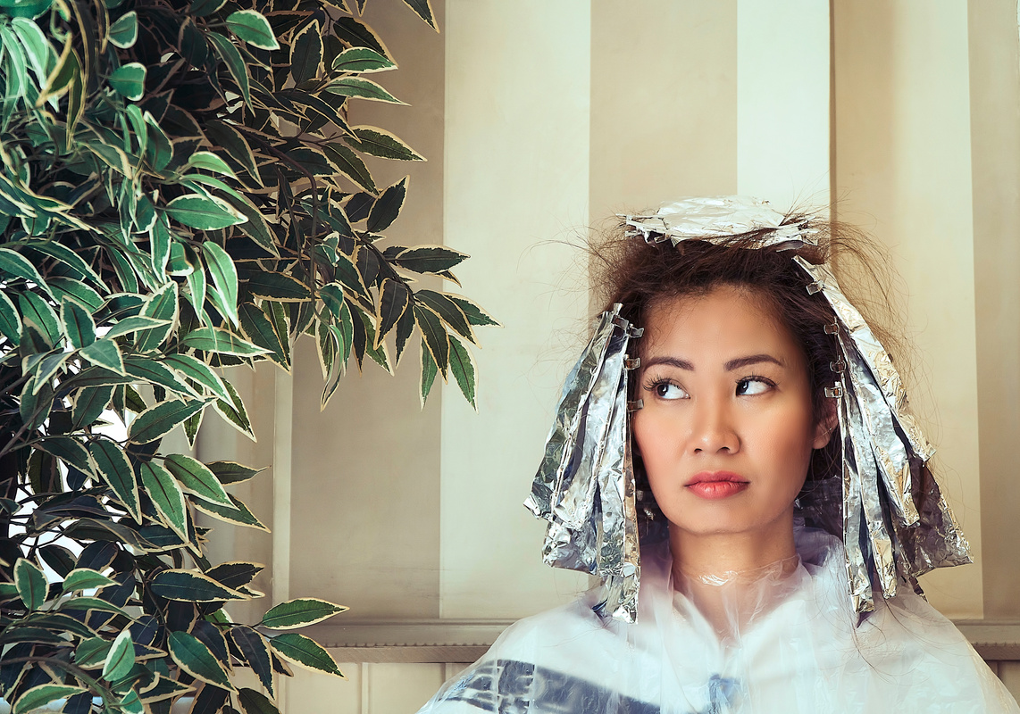 Quirky moment in hair dresser